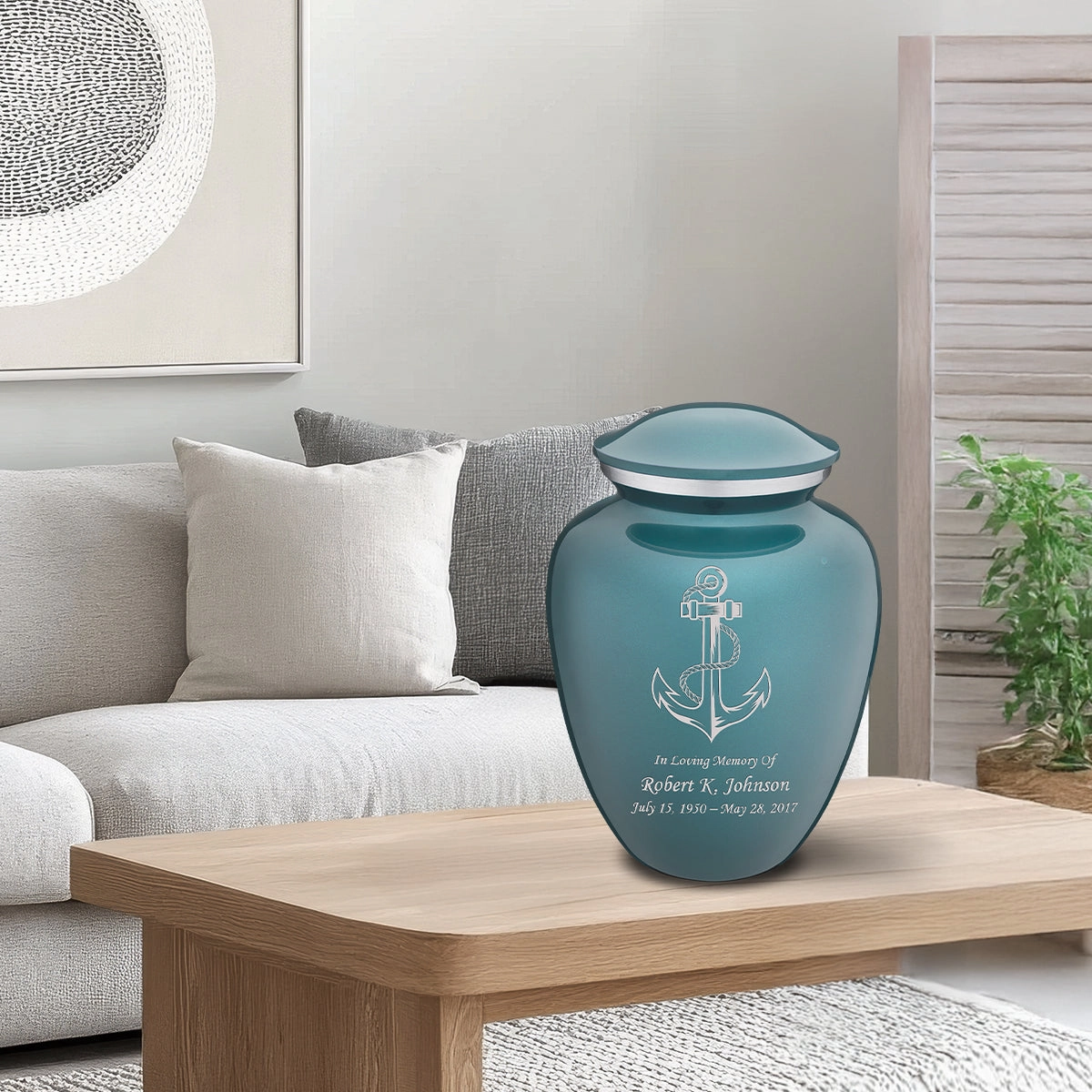 Adult Embrace Teal Anchor Cremation Urn