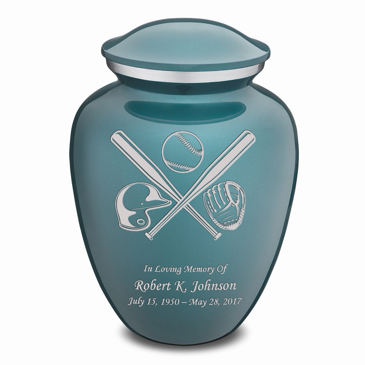 Adult Embrace Teal Baseball Cremation Urn