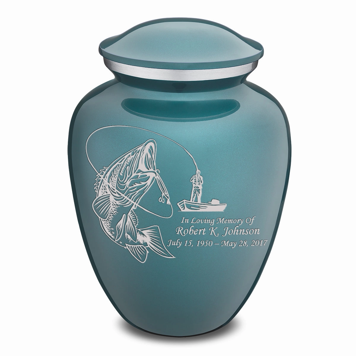 Adult Embrace Teal Fishing Cremation Urn