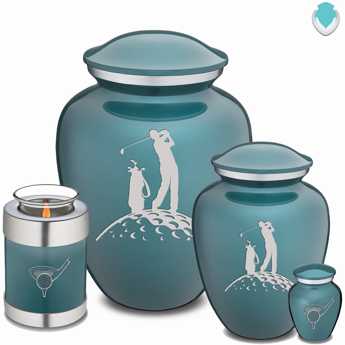 Adult Embrace Teal Golfer Cremation Urn