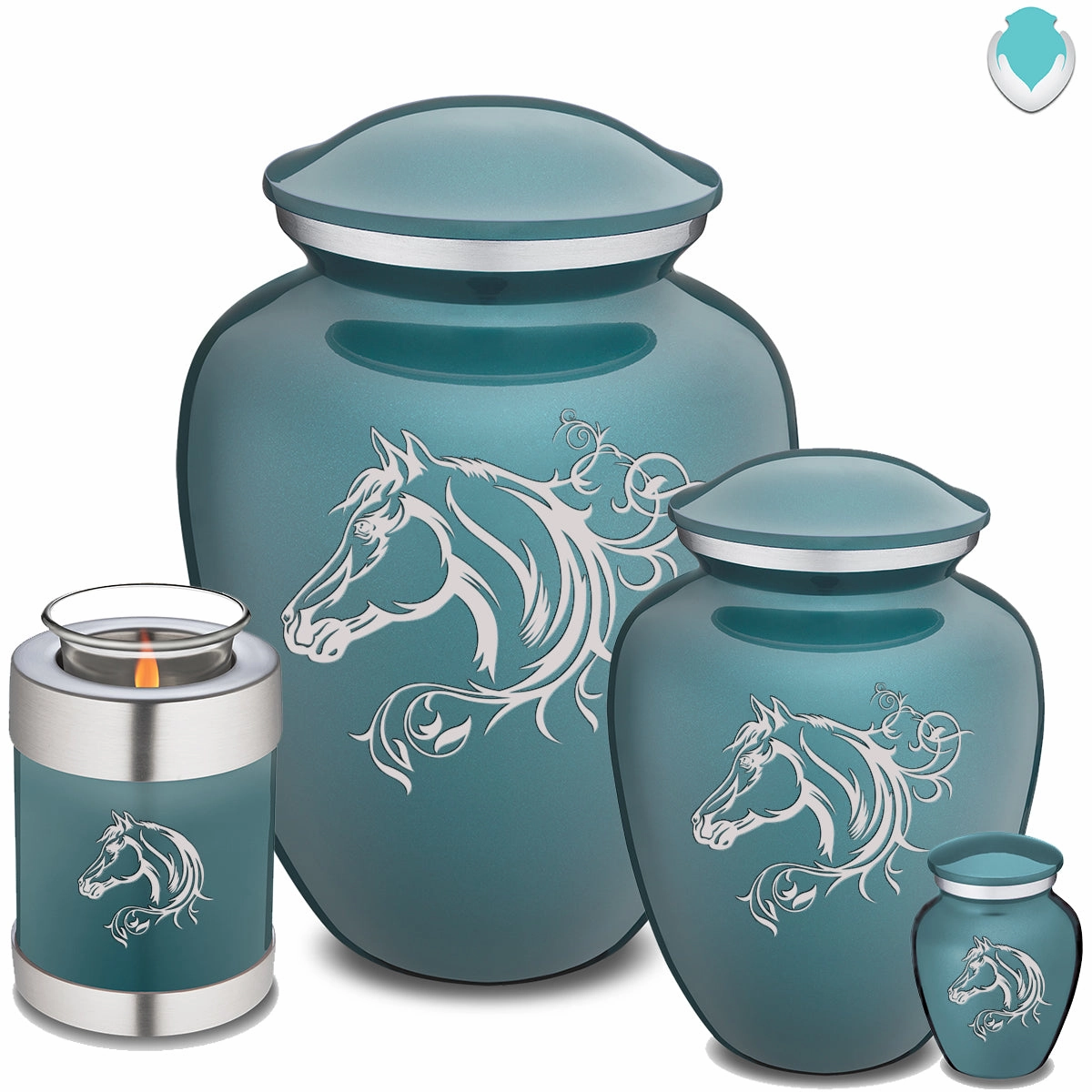 Adult Embrace Teal Horse Cremation Urn