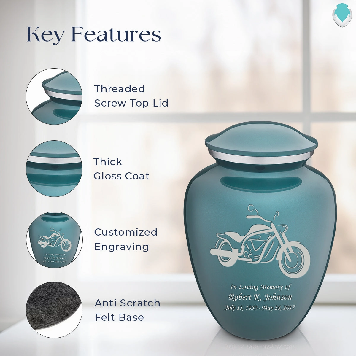 Adult Embrace Teal Motorcycle Cremation Urn