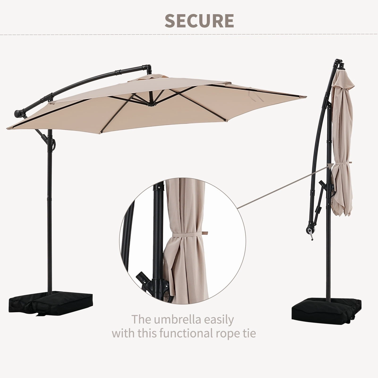 Autlaycil OV-OTU059KK 10' Cantilever Offset Outdoor Patio Umbrella with Base Stand Rotate & Tilt, Khaki