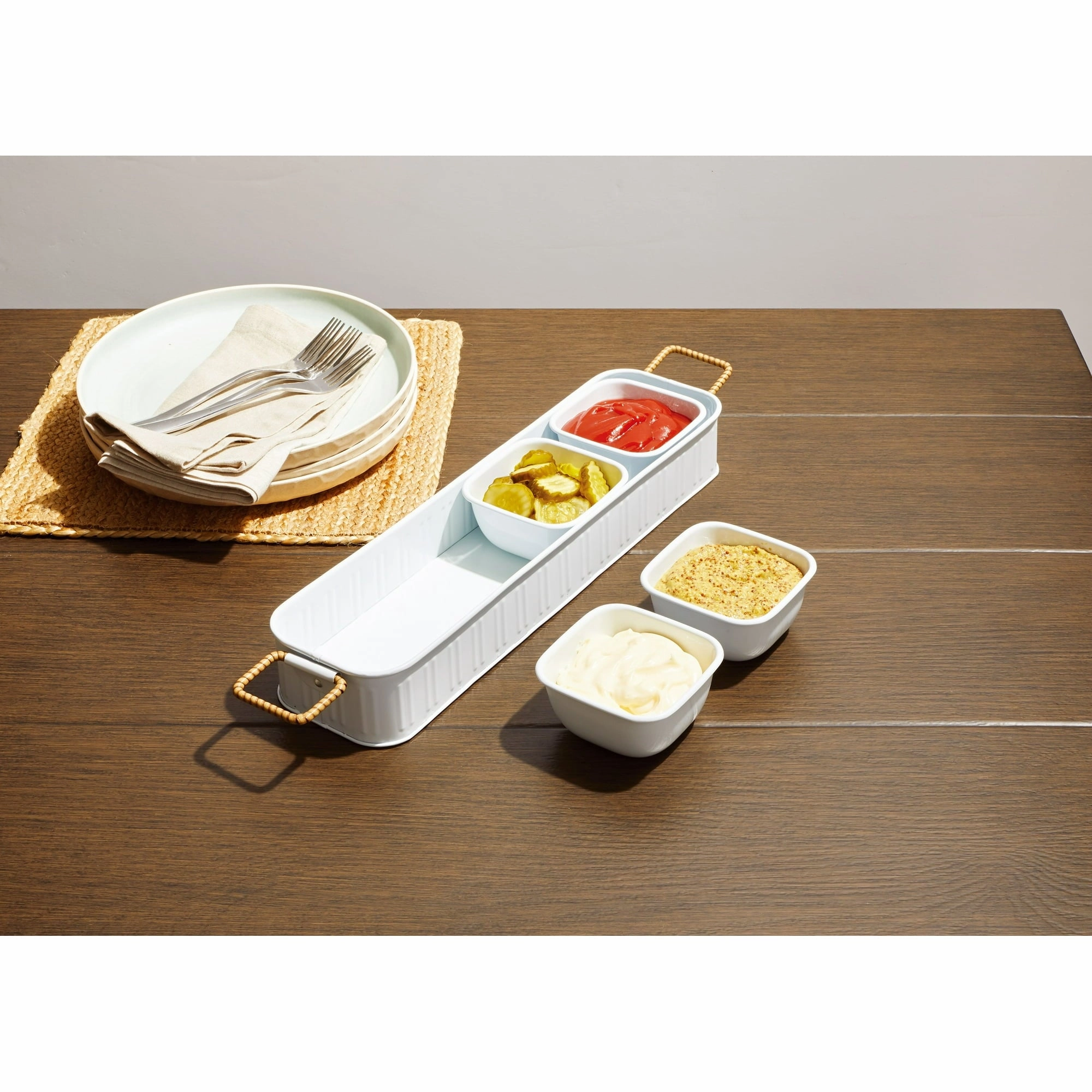 Better Homes & Gardens BH23100070758N1 Galvanized Rectangle Condiment Tray, 17.44"L x 4.52" W, White