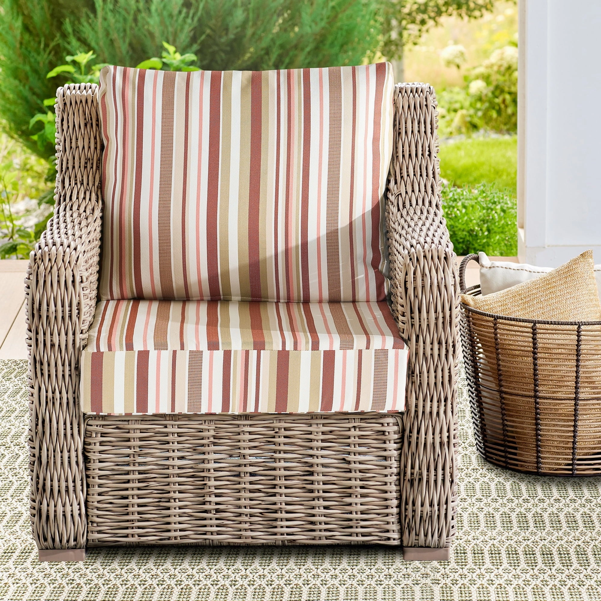 Better Homes & Gardens H5608811816048 24" x 24" Premium Red and Beige Stripe Outdoor 2 Piece Deep Seat Cushions