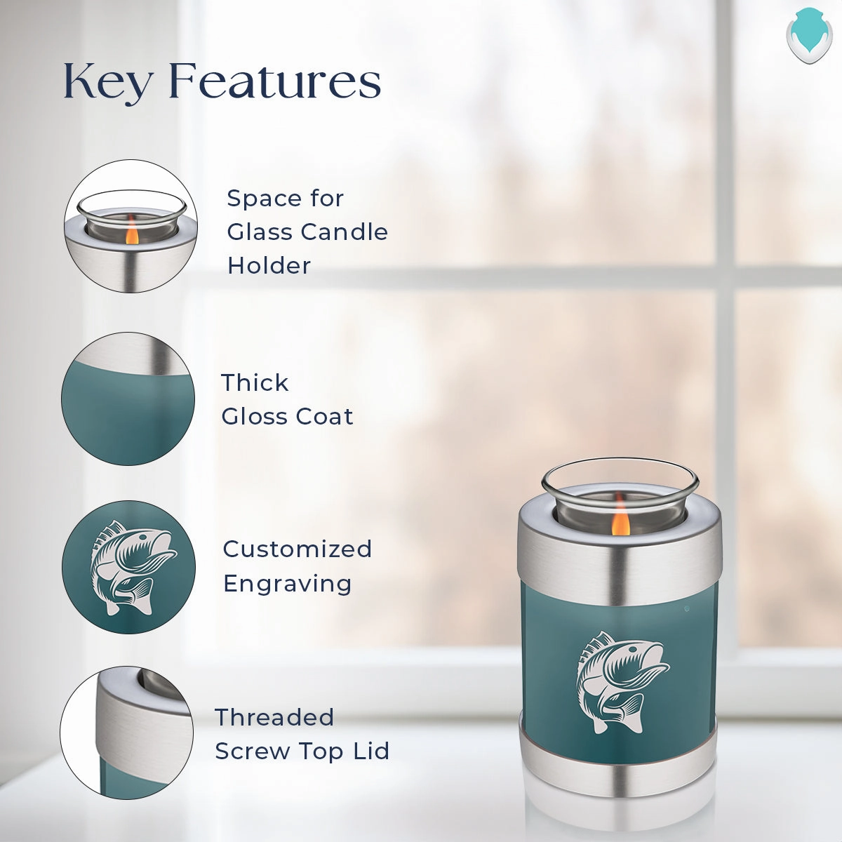 Candle Holder Embrace Teal Fishing Cremation Urn