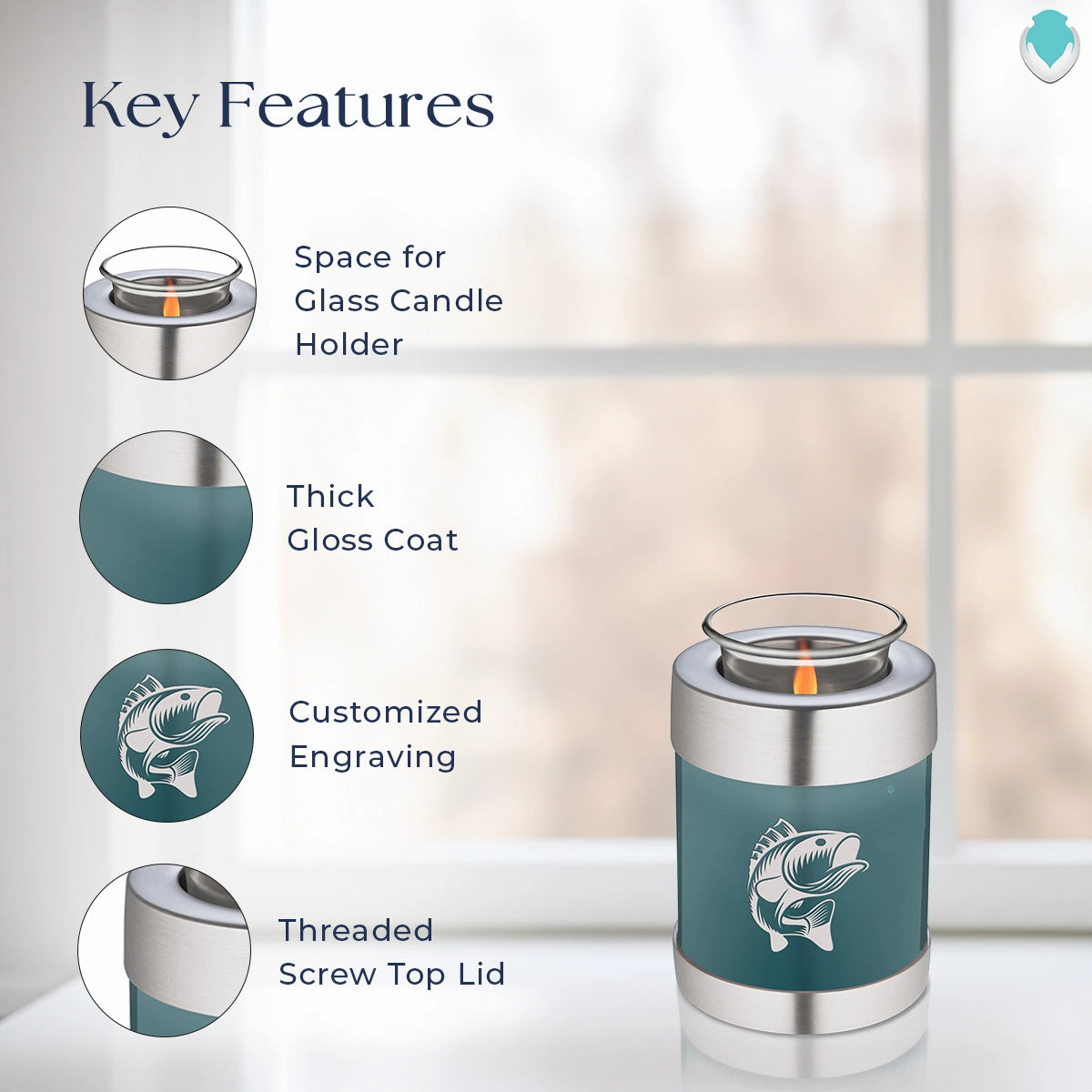 Candle Holder Embrace Teal Fishing Cremation Urn