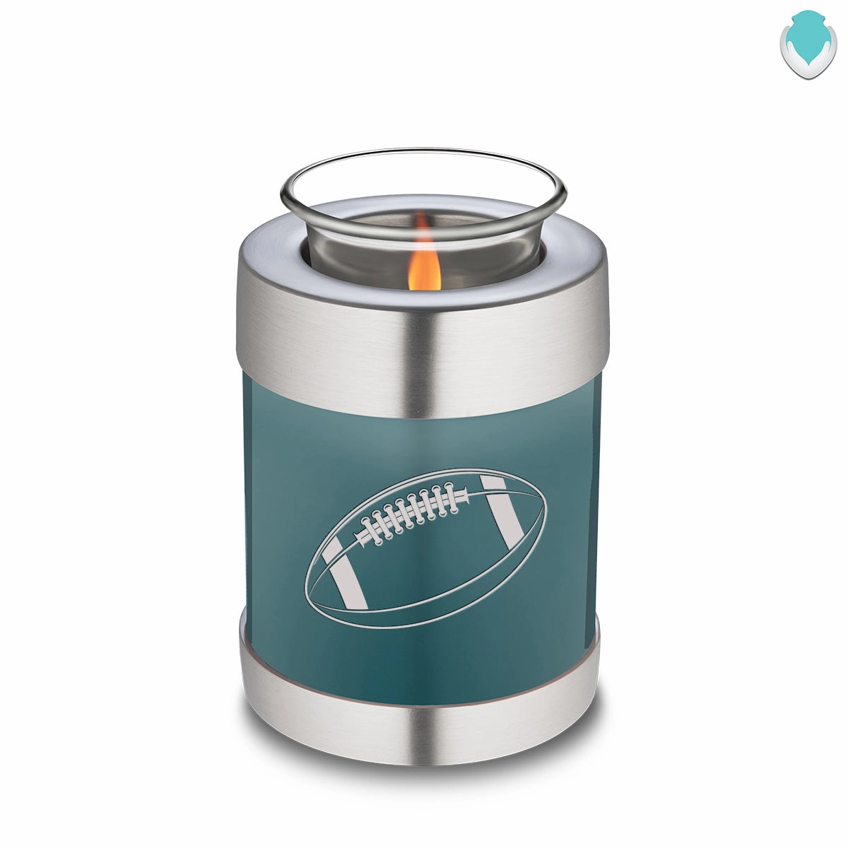 Candle Holder Embrace Teal Football Cremation Urn