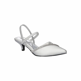 Easy Street Womens Unna Pointed Toe Kitten Heel Pumps - Silver Satn W Stns SILVER STN W STNS 7 1/2 MEDIUM