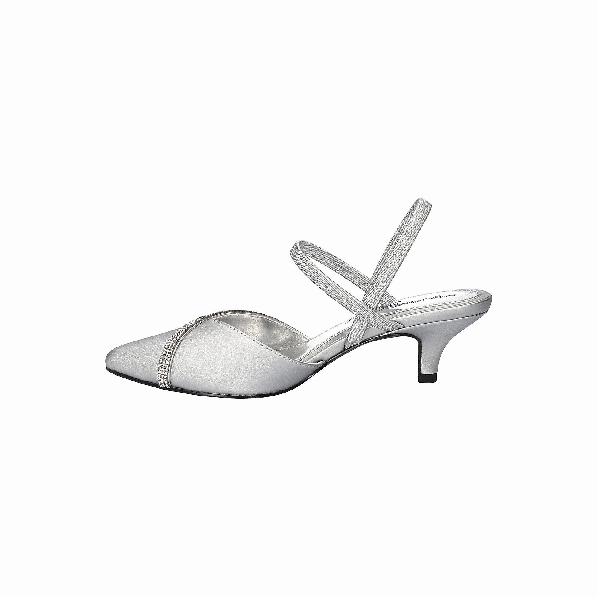 Easy Street Womens Unna Pointed Toe Kitten Heel Pumps - Silver Satn W Stns SILVER STN W STNS 7 1/2 MEDIUM