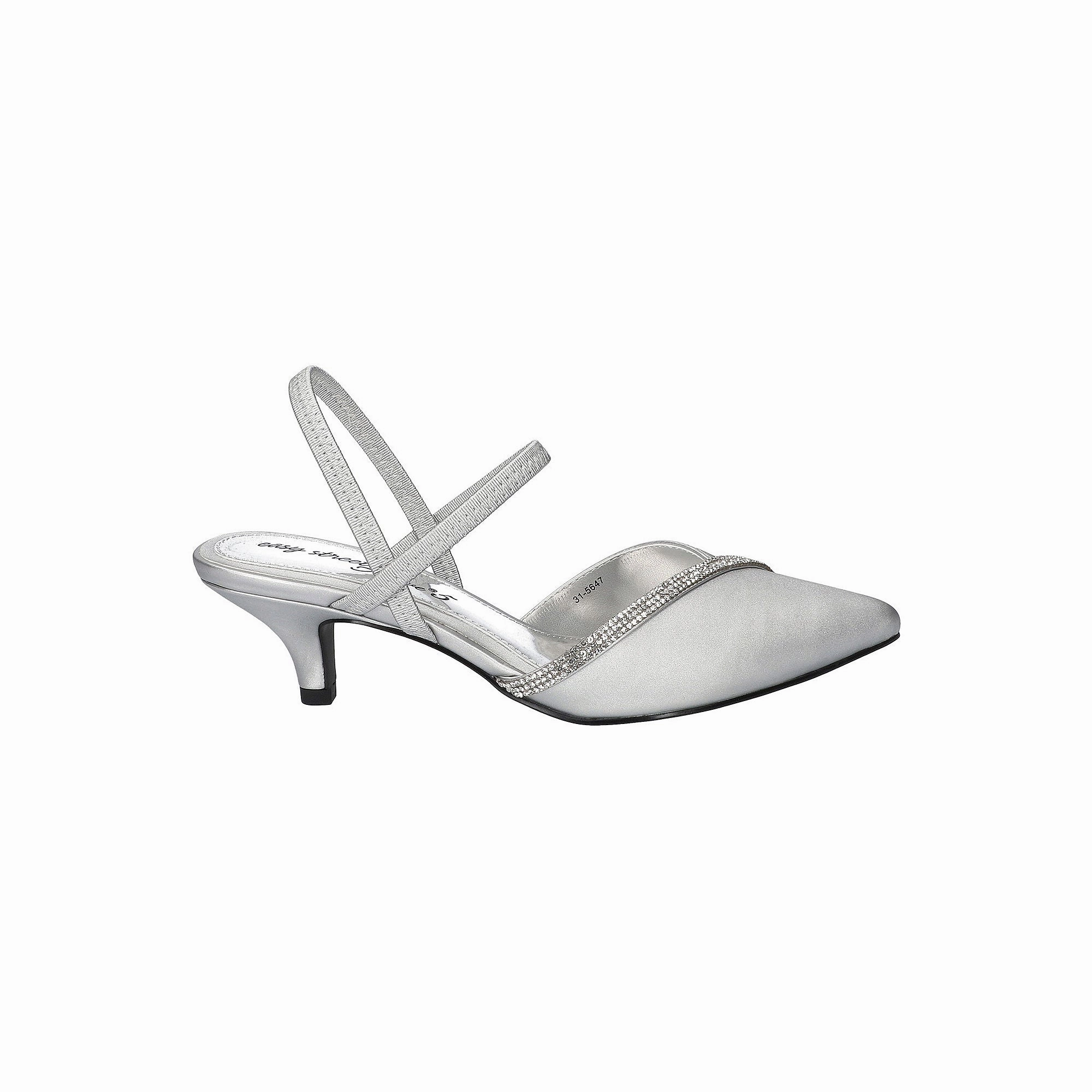 Easy Street Womens Unna Pointed Toe Kitten Heel Pumps - Silver Satn W Stns SILVER STN W STNS 7 1/2 MEDIUM