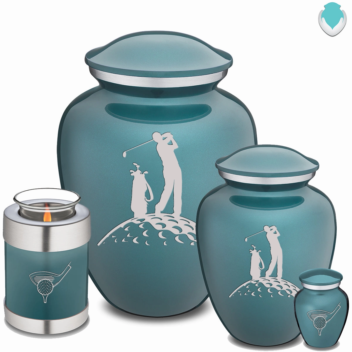 Keepsake Embrace Teal Golfer Cremation Urn