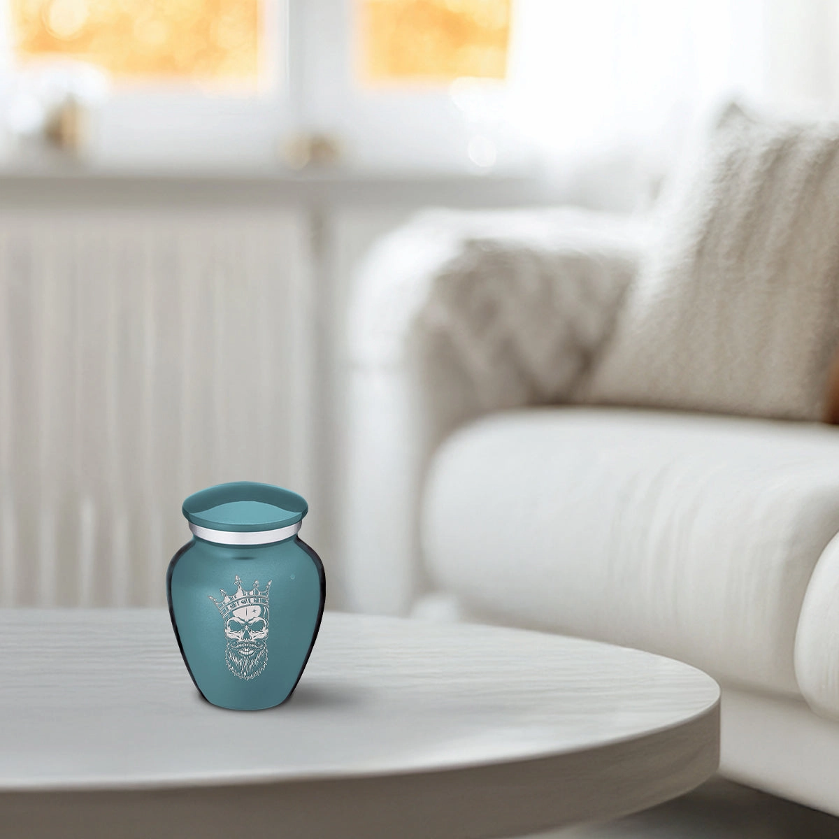 Keepsake Embrace Teal Skull Cremation Urn