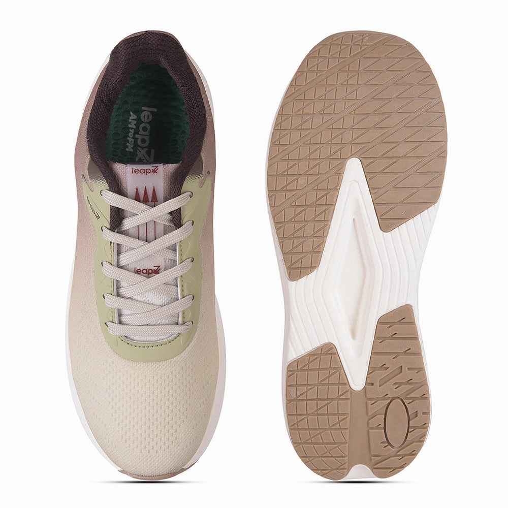 Leap7x Beige Sports Lacing Running Shoes For Men EVERSTAR1E By Liberty