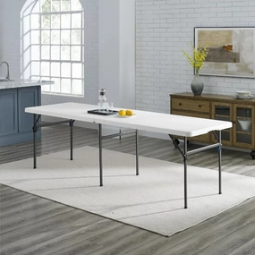 Mainstays MSF336250086002 8 Foot Fold-in-Half Plastic Table, Indoor Outdoor, White Granite