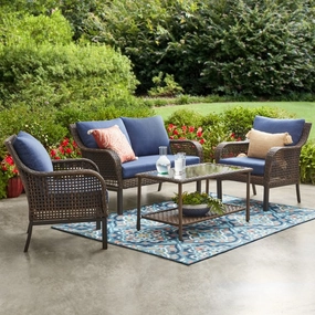 Mainstays Tuscany Ridge 4 Piece Wicker Conversation Set, Blue - Material: Wicker, Steel