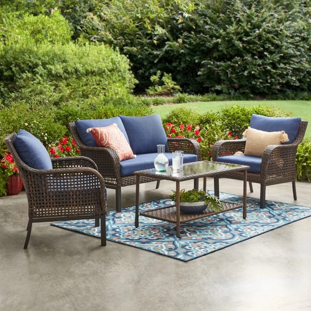 Mainstays Tuscany Ridge 4 Piece Wicker Conversation Set, Blue - Material: Wicker, Steel