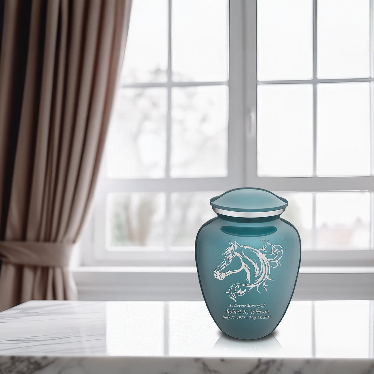 Medium Embrace Teal Horse Cremation Urn