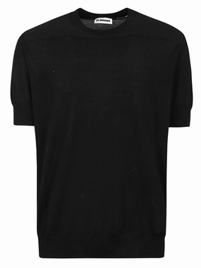 Ribbed Elastic Crew Neck Wool T-Shirt