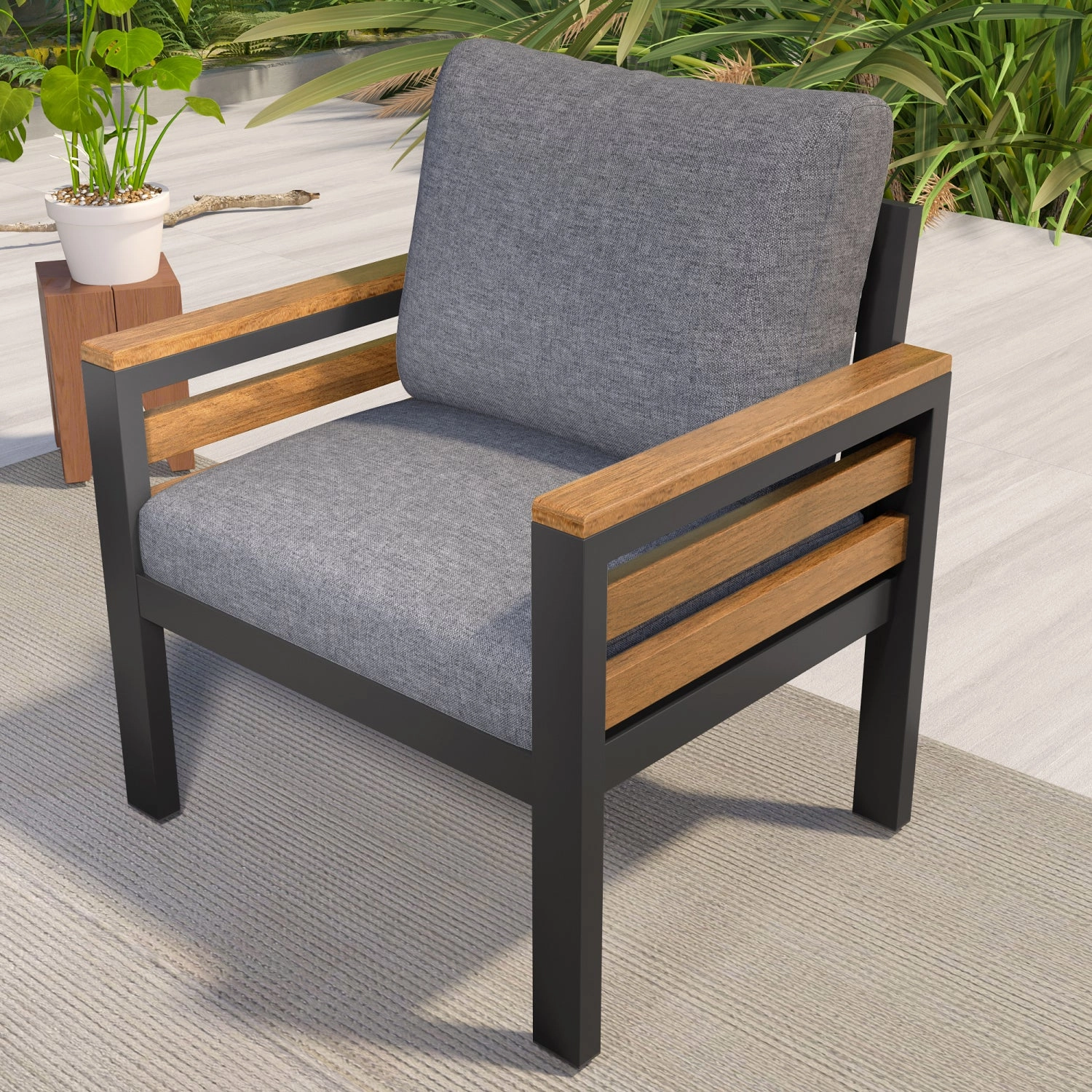 Streamdale 4-Piece Outdoor Sofa Set with Acacia Armrests & Coffee Table