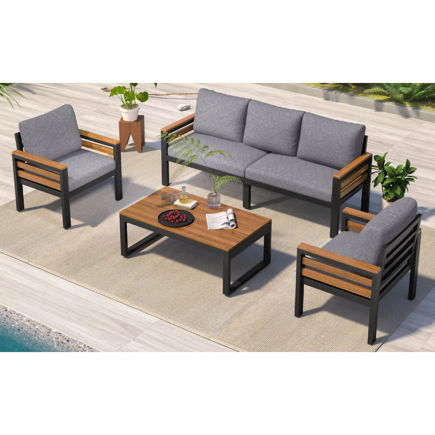 Streamdale 4-Piece Outdoor Sofa Set with Acacia Armrests & Coffee Table