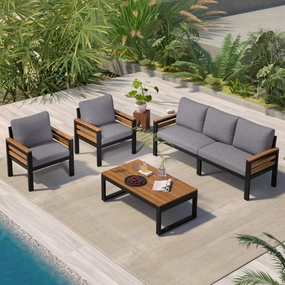 Streamdale 4-Piece Outdoor Sofa Set with Acacia Armrests & Coffee Table