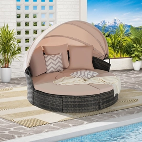 Streamdale 5pc Outdoor Patio Daybed Set Retractable Canopy & Cushions
