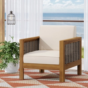 Streamdale Acacia Wood Club Chair, Wicker Accents, Teak Finish