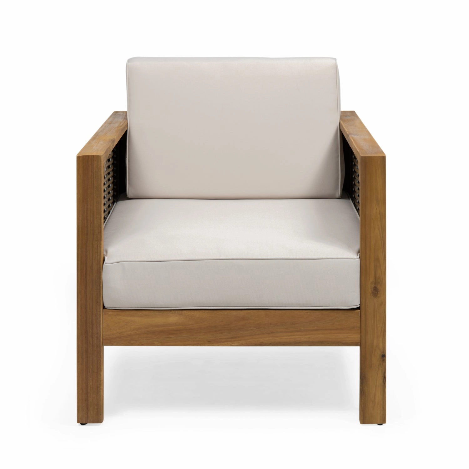 Streamdale Acacia Wood Club Chair, Wicker Accents, Teak Finish
