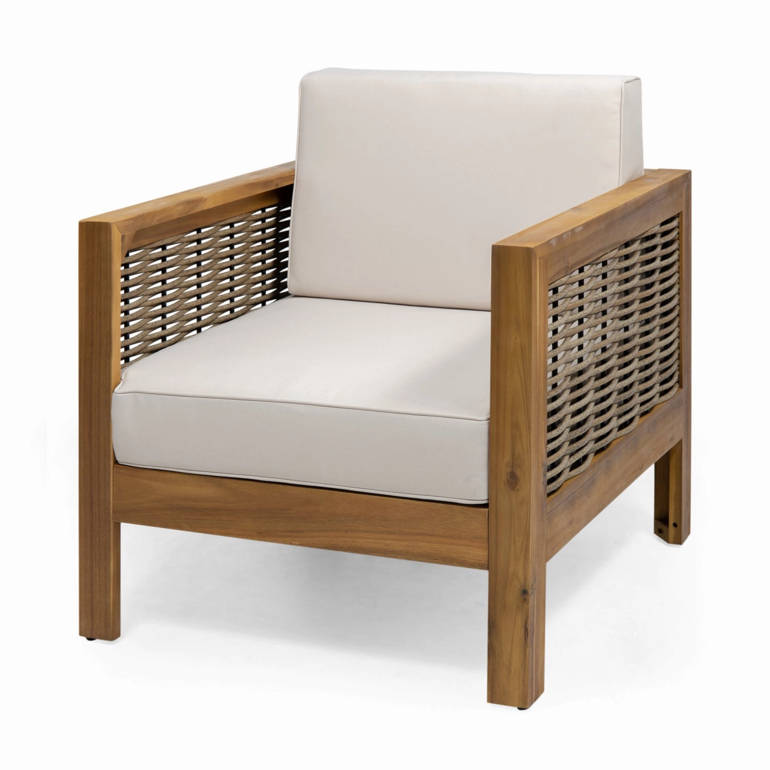 Streamdale Acacia Wood Club Chair, Wicker Accents, Teak Finish