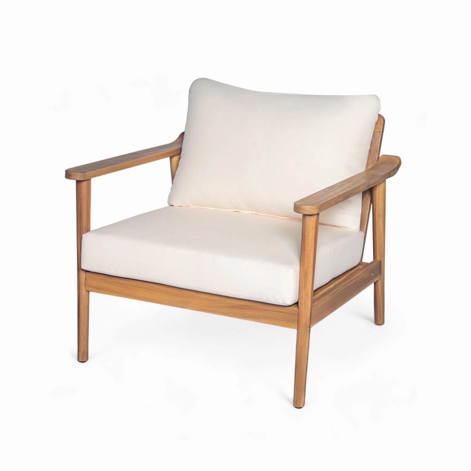 Streamdale Mid-Century Outdoor Lounge Chairs - Wood Frame & Cushions (Set of 2)
