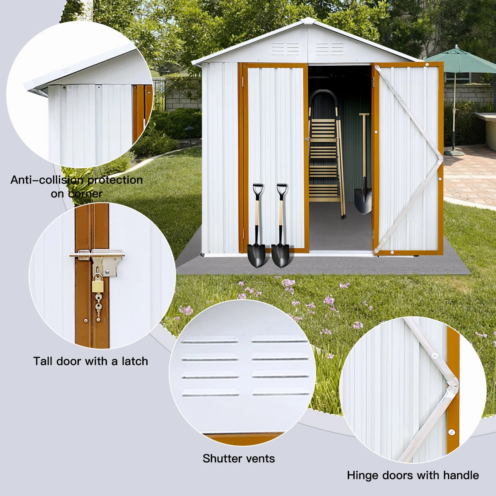 Streamdale Outdoor Storage Sheds 4FTx6FT Apex Roof White Yellow