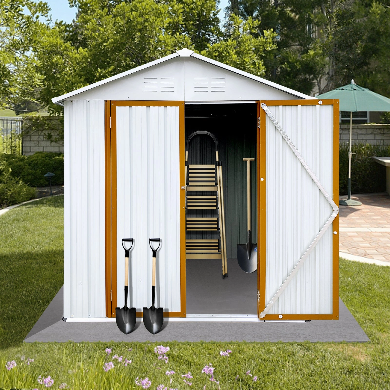 Streamdale Outdoor Storage Sheds 4FTx6FT Apex Roof White Yellow
