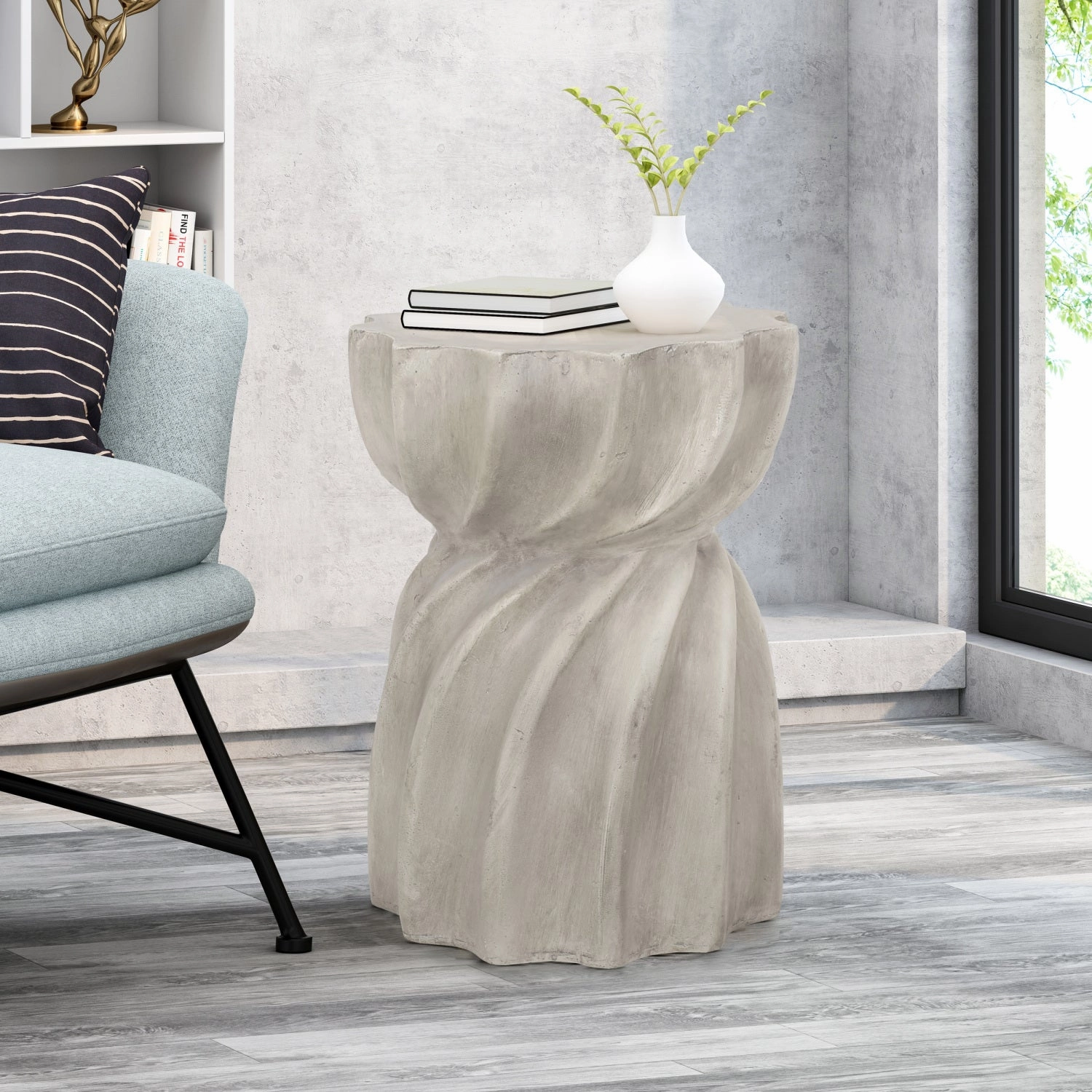 Streamdale Sunburst Hourglass Concrete Outdoor Side Table
