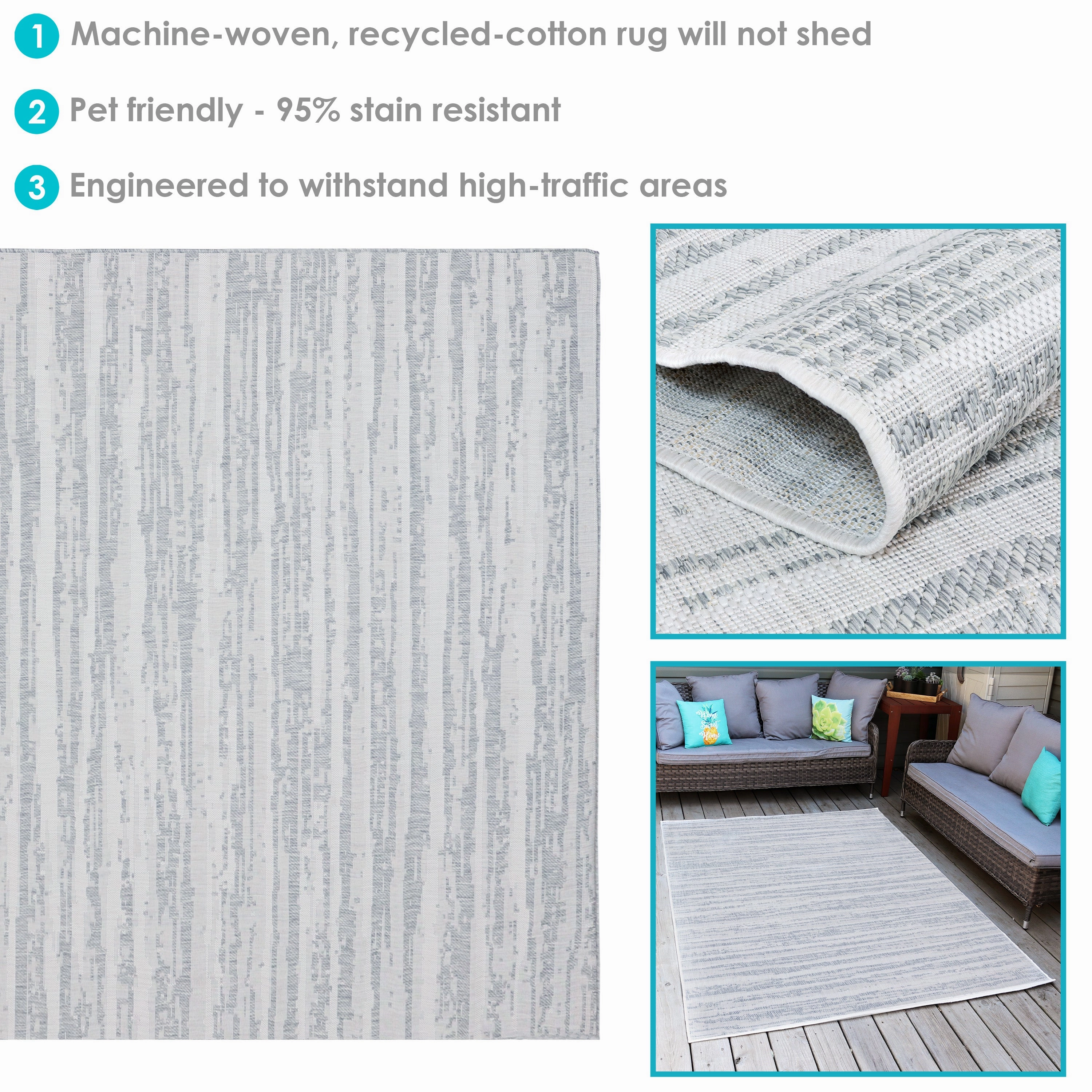 Sunnydaze Artistic Storms Indoor and Outdoor Patio Aria Rug in Iced Silver - 5 Ft. x 7 Ft.