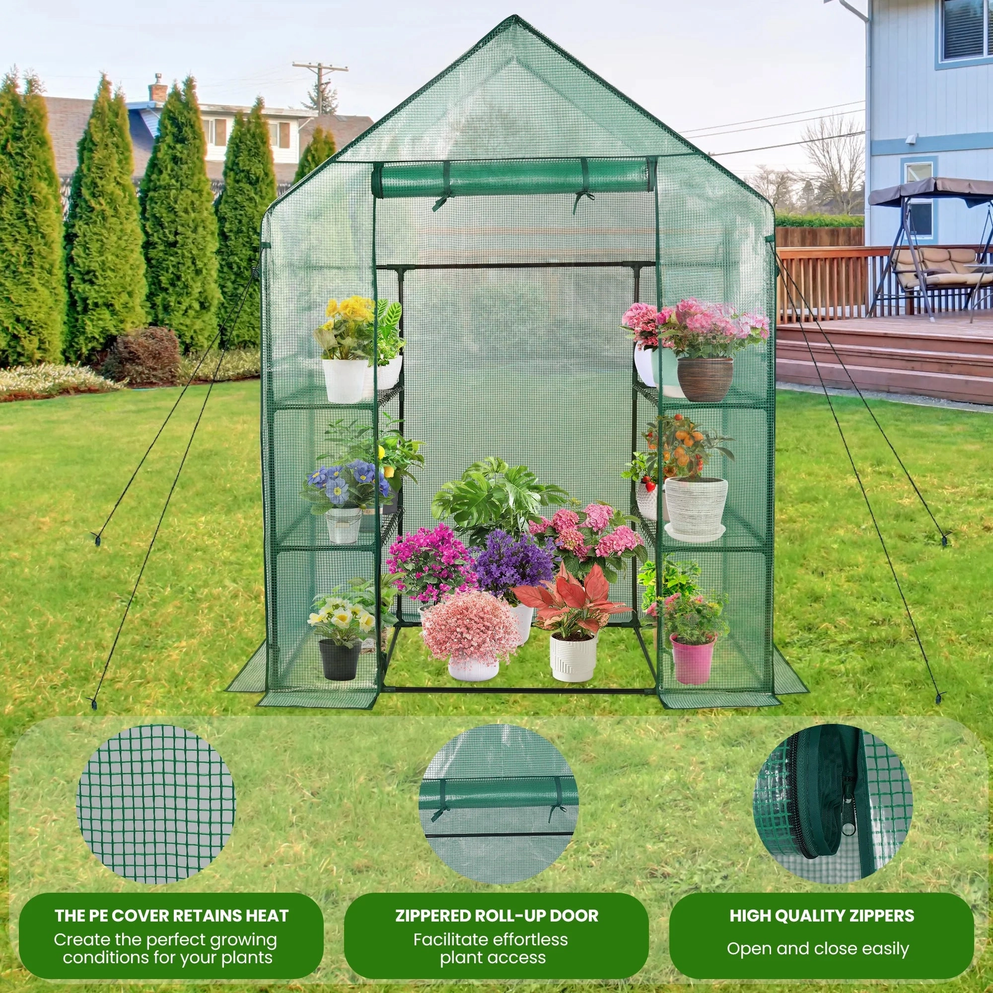 Sunoyar GS0224-1 3 Tiers, 6 Shelves Outdoor Greenhouse With Mesh Side Windows (56"x76")