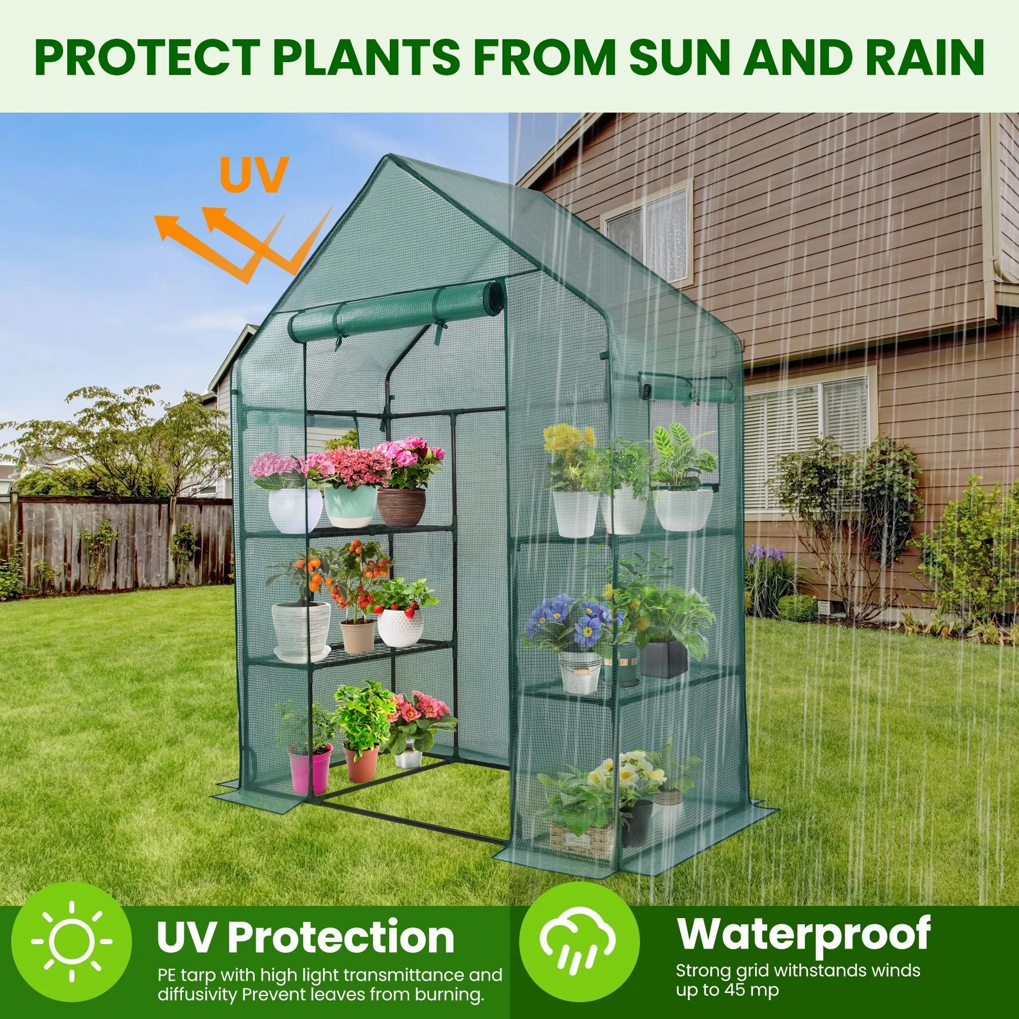 Sunoyar GS0224-1 3 Tiers, 6 Shelves Outdoor Greenhouse With Mesh Side Windows (56"x76")