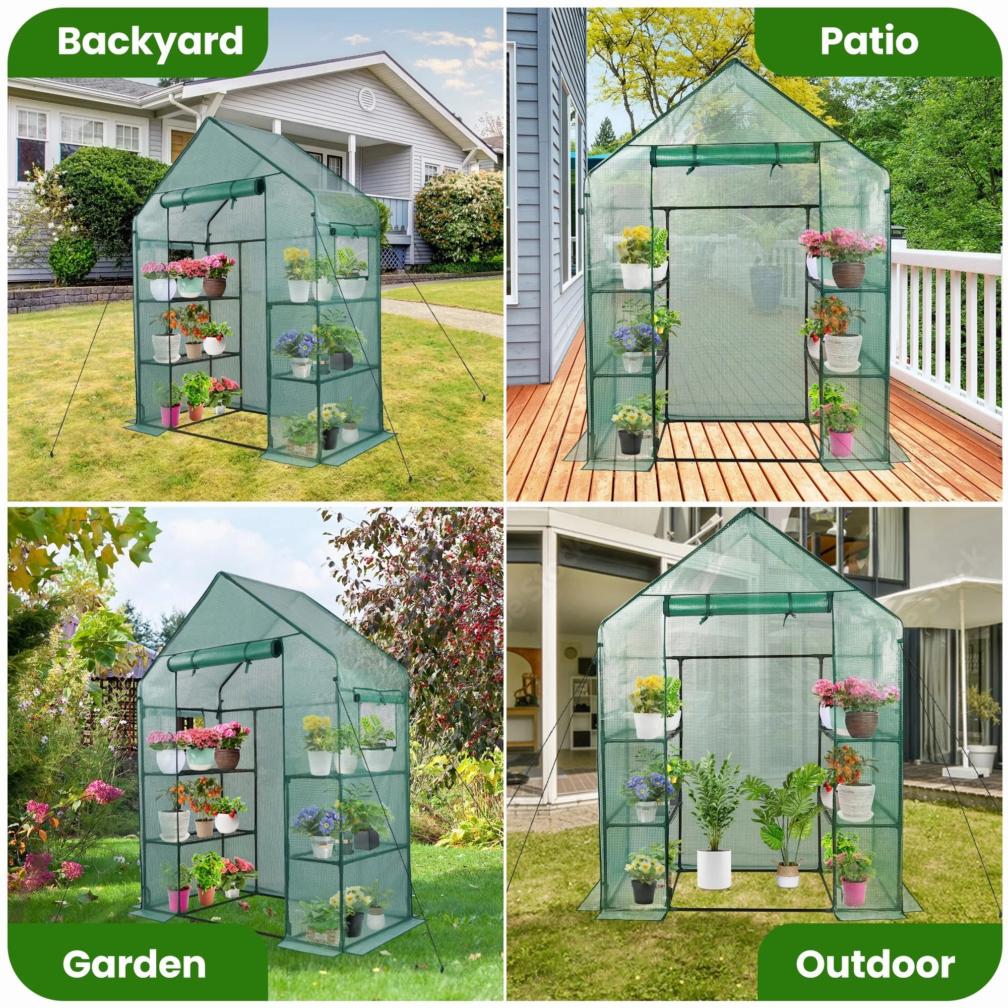 Sunoyar GS0224-1 3 Tiers, 6 Shelves Outdoor Greenhouse With Mesh Side Windows (56"x76")