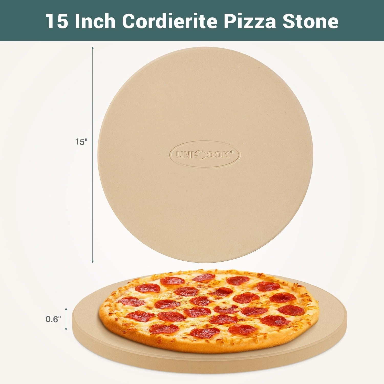 Unicook Oven Baking & BBQ Grilling, 15" Round Durable Cordierite Cooking Stone - Durable