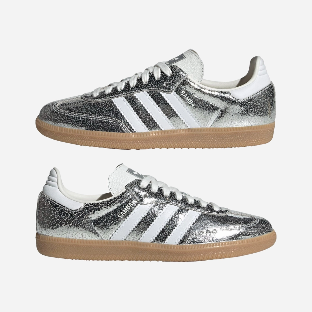 womens adidas samba (metallic silver/white)